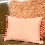 cushions, pom pom cushion with embroidery, pink cushions, feather down filling, cushion, throw cushion ,display pillow, pillow